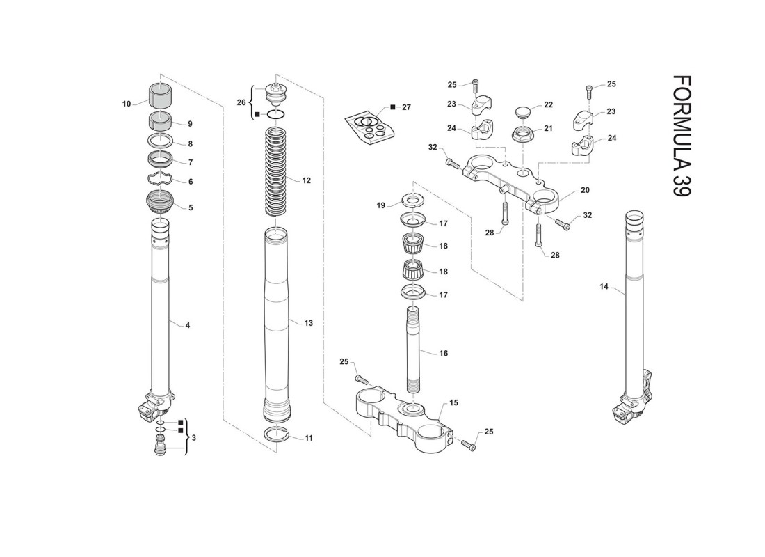 Horquilla delantera + abrazaderas (Formula39)