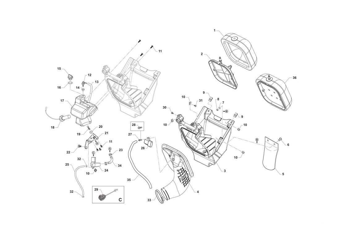 Caja de filtro de aire + Tanque de aceite (Fi)