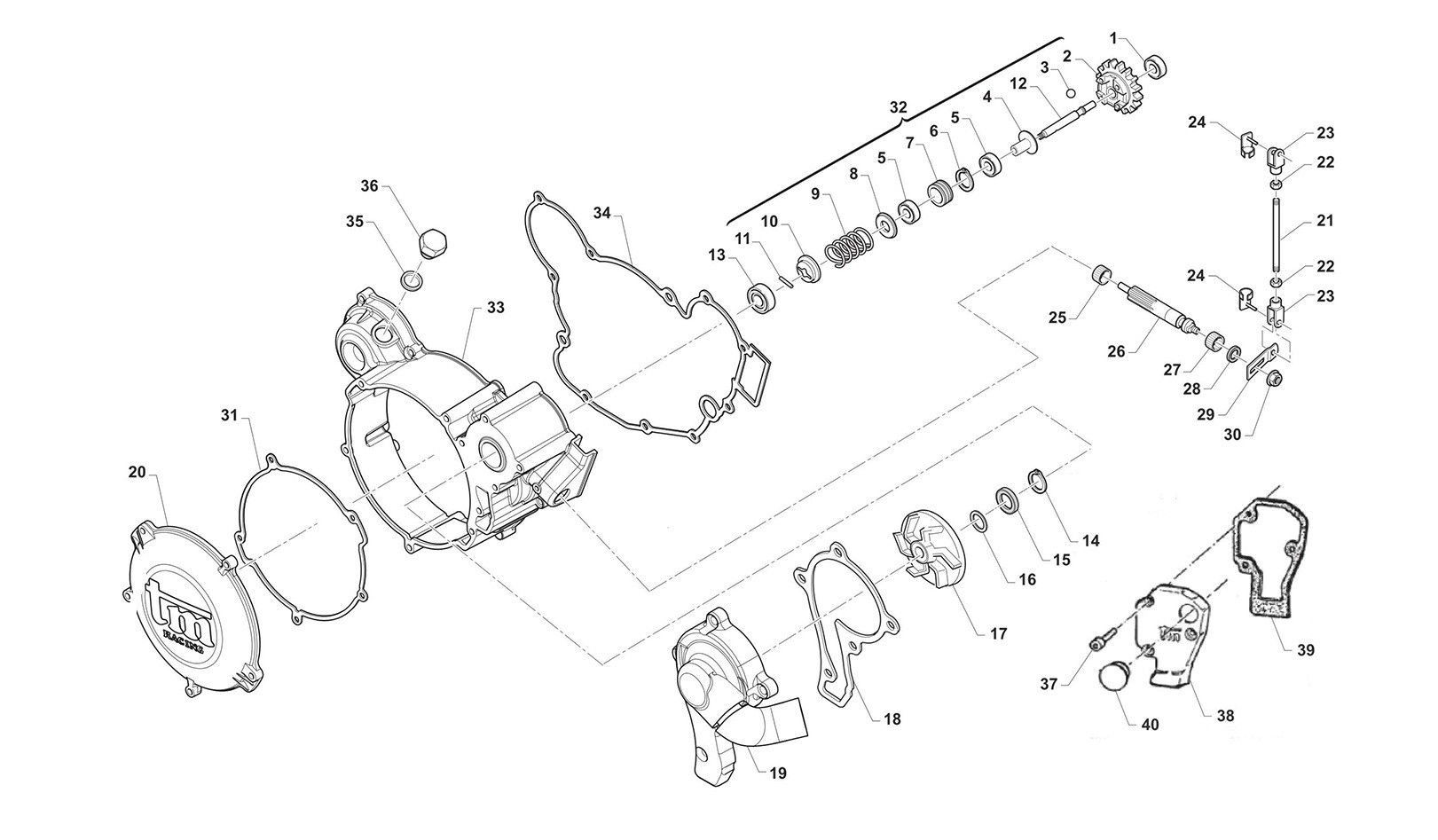 Tapa de embrague / Bomba de agua / Válvula de potencia