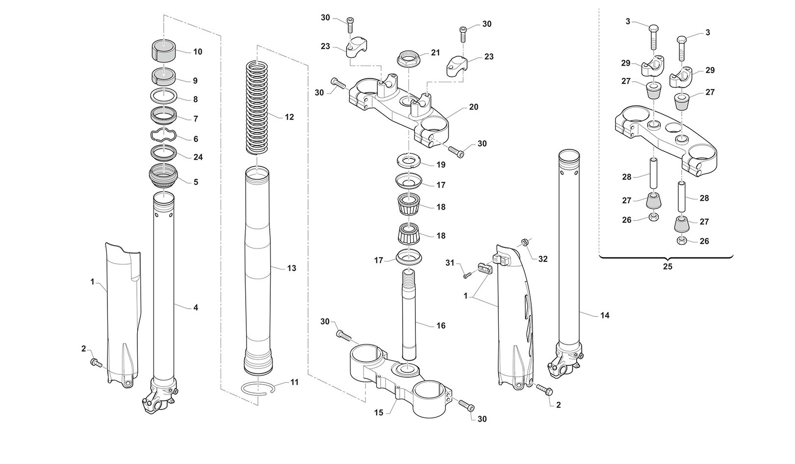 Horquilla delantera + Abrazaderas