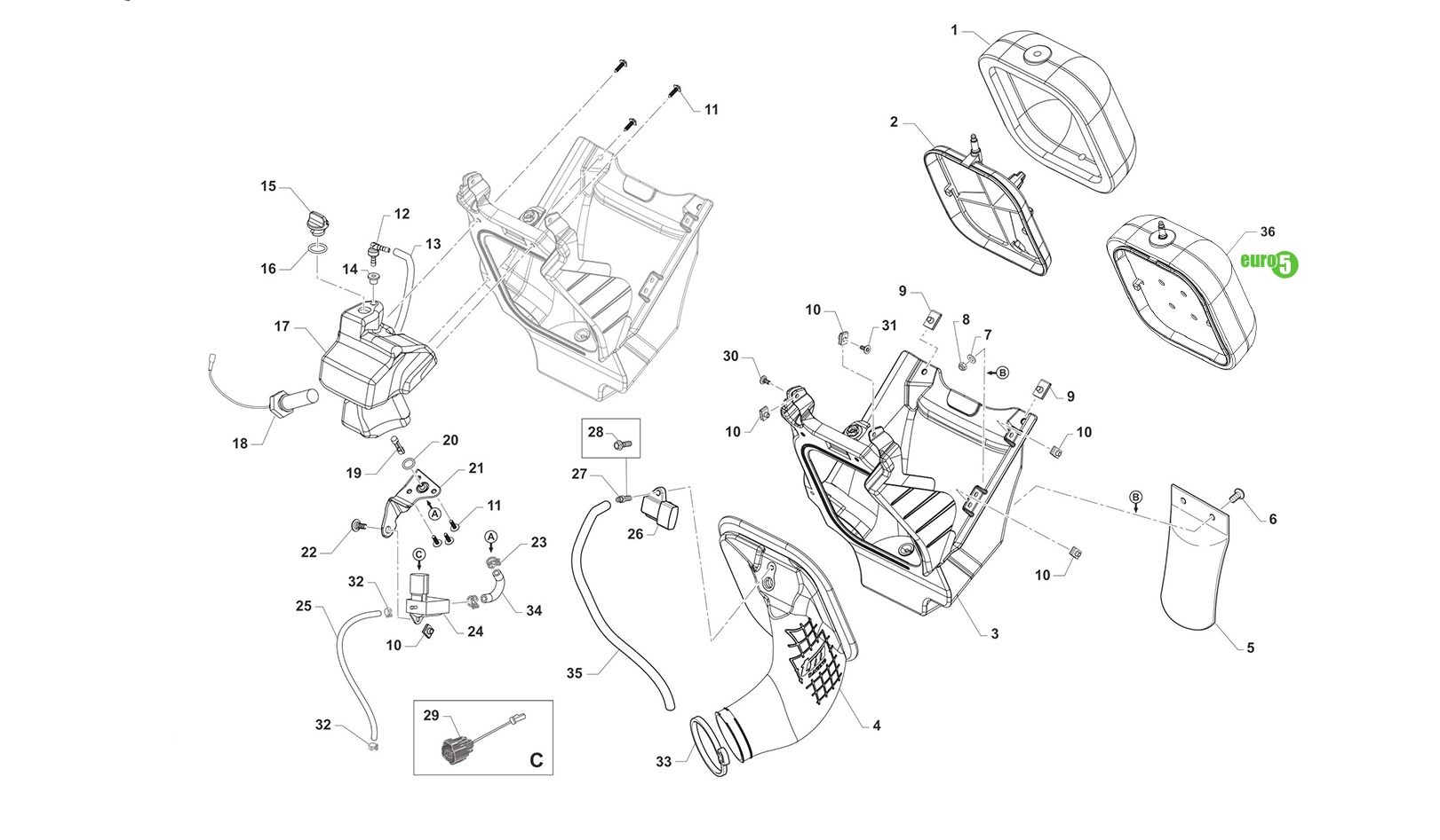 Caja del filtro de aire + Depósito de aceite (Fi)