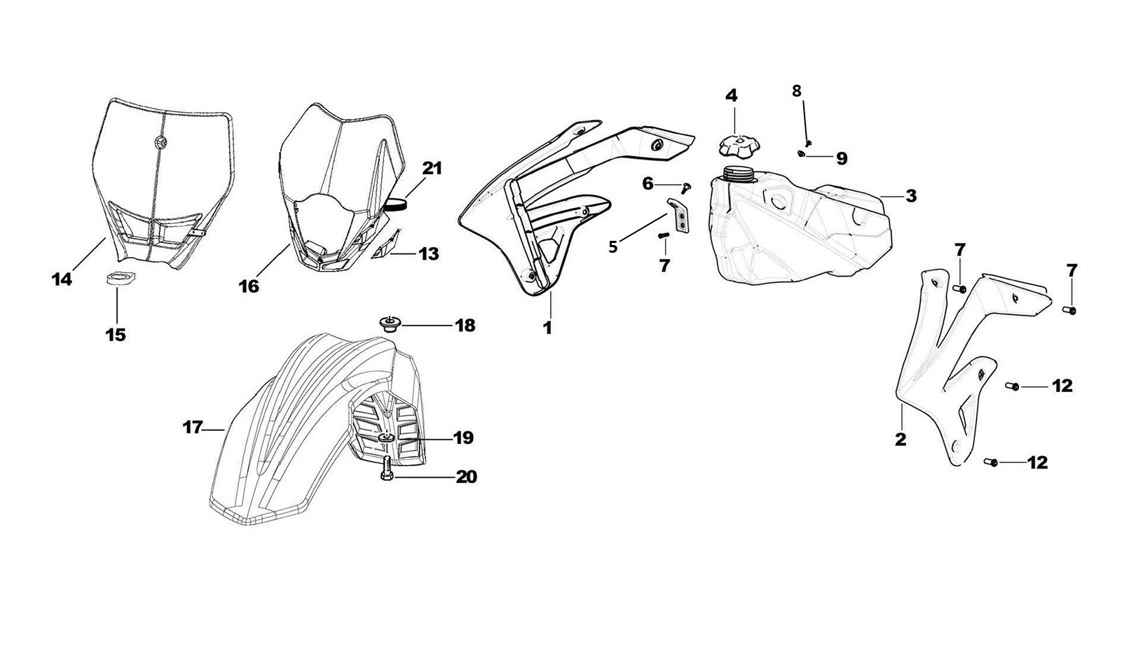 Frontfender / Frontnumberplate / Headlight / Tank